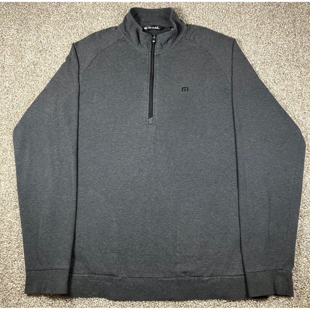 Travis Mathew Mens 1/4 Zip Pullover Charcoal Grey Golf Sweater Large Pockets